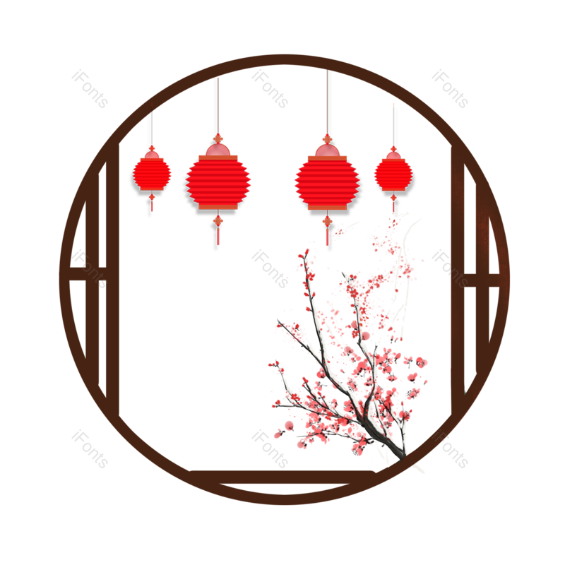 剪纸图片,古典元素,灯笼PNG,梅花免抠素材